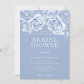 ヴィンテージバラエレガントブルーブライダルシャワー 招待状 (正面)