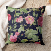 ヴィンテージバラオンザダークブルーベルベットデザイン クッション (ブランケット)