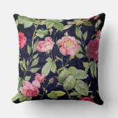 ヴィンテージバラオンザダークブルーベルベットデザイン クッション (正面)