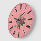 ヴィンテージバラオンピンク金ゴールドダマスク ラージ壁時計 (傾斜)