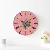 ヴィンテージバラオンピンク金ゴールドダマスク ラージ壁時計 (ホーム)