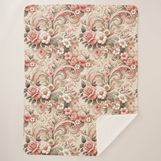 ヴィンテージバラガーデンスクロール シェルパブランケット (正面)