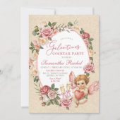 ヴィンテージバラキューピッドガレンティーヌカクテルパーティー 招待状 (正面)