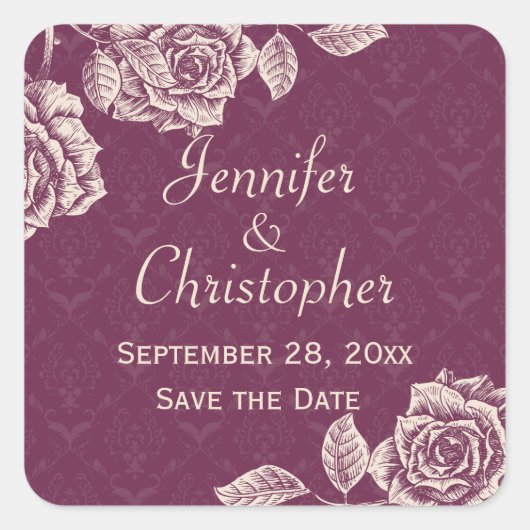 ヴィンテージバラクリームをマゼンタに保存 スクエアシール (正面)