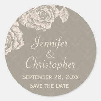 ヴィンテージバラクリームオンダスティーグレイ日付を保存 ラウンドシール