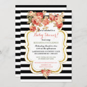 ヴィンテージバラゴールドフォイルモダン白黒 招待状 (正面/裏面)