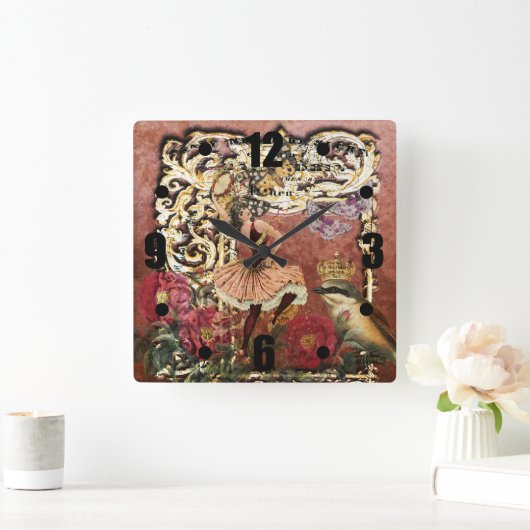 ヴィンテージバラジプシーダンサーコラフランスのージ スクエア壁時計 (ホーム)