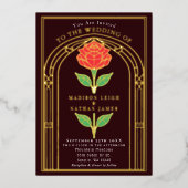 ヴィンテージバラステンドグラスビクトリアンア結婚ーチ 箔招待状