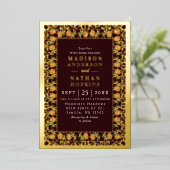 ヴィンテージバラステンドグラスビクトリアン結婚ズ 箔招待状 (立ち正面)