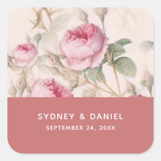 ヴィンテージバラス結婚クエアのステッカー スクエアシール (正面)