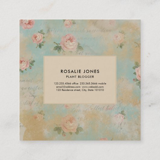 ヴィンテージバラズシャビーシックフローラ スクエア名刺 (裏面)