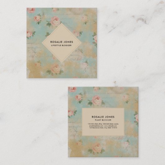 ヴィンテージバラズシャビーシックフローラ スクエア名刺 (正面/裏面)