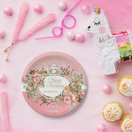 ヴィンテージバラティーエレガント英国誕生日パーティー ペーパープレート (パーティー)