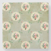 ヴィンテージバラドイリーアウェイスモークグリーンダマスク ストーンコースター (正面)