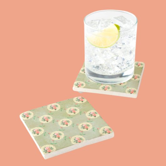 ヴィンテージバラドイリーアウェイスモークグリーンダマスク ストーンコースター