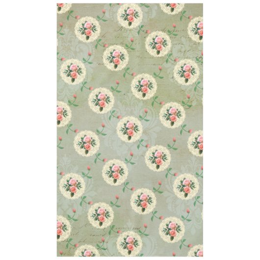 ヴィンテージバラドイリーアウェイスモークグリーンダマスク テーブルクロス (正面)