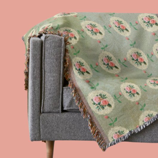 ヴィンテージバラドライグリーンダマスク スローブランケット