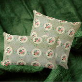 ヴィンテージバラドライグリーンダマスク ラウンドクッション