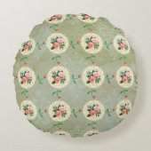 ヴィンテージバラドライグリーンダマスク ラウンドクッション (正面)