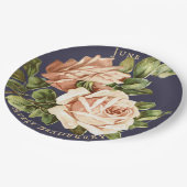 ヴィンテージバラネイビーブルーブライダルティー ペーパープレート (アングル)