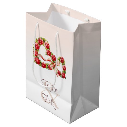 ヴィンテージバラハートリース赤白サンキュー ミディアムペーパーバッグ (正面アングル)