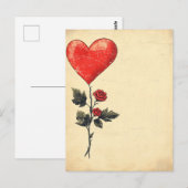 ヴィンテージバラハートレラブバレンタインデー ポストカード (正面/裏面)