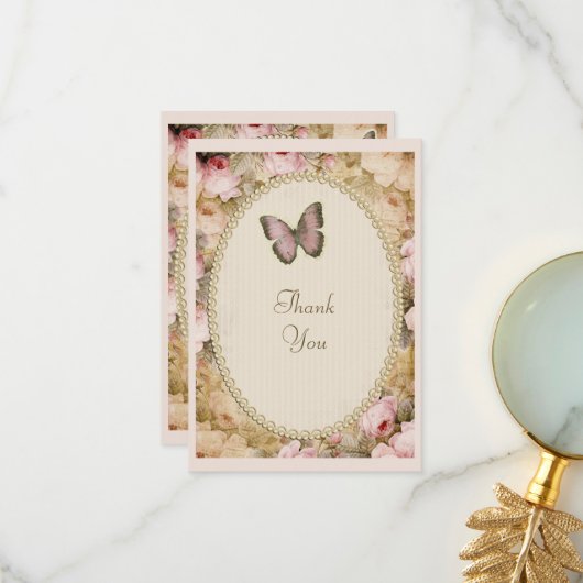 ヴィンテージバラバタフライ、音楽ノートありがとうございました サンキューカード (正面/裏面インサイチュ)