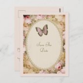 ヴィンテージバラバタフライ、音楽ノートで日付を保存 ポストカード (正面/裏面)