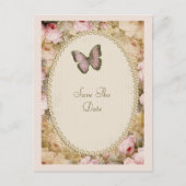 ヴィンテージバラバタフライ、音楽ノートで日付を保存 ポストカード (正面)