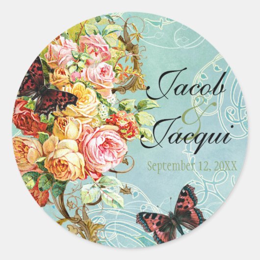 ヴィンテージバラバラ蝶蝶の渦巻き ラウンドシール (正面)