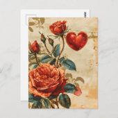 ヴィンテージバラバレンタインデー ポストカード (正面/裏面)