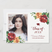 ヴィンテージバラバーガンディーレッド卒業写真グラード 招待状 (正面)