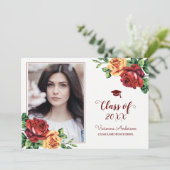 ヴィンテージバラバーガンディーレッド卒業写真グラード 招待状 (スタンド正面)