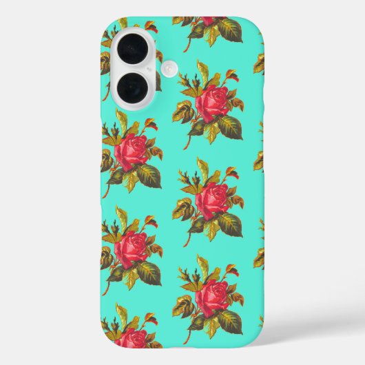 ヴィンテージバラパターンとアクアブルー Case-Mate iPhoneケース (裏面)