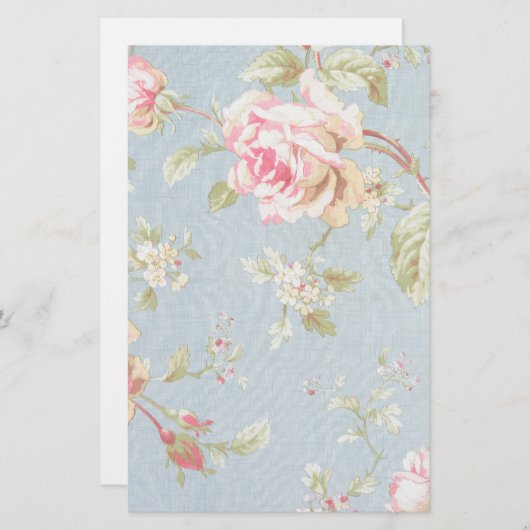 ヴィンテージバラパターンみすぼらしいシックなスタイルブルー 便箋 (正面/裏面)