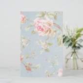 ヴィンテージバラパターンみすぼらしいシックなスタイルブルー 便箋 (スタンド正面)