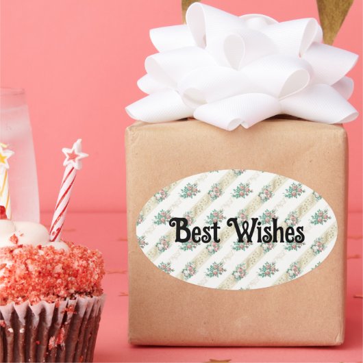 ヴィンテージバラパター最高のン- Wishesシール 楕円形シール (パーティー)
