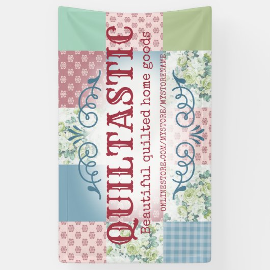 ヴィンテージバラパッチワークキルトキルティングクラフトショー 横断幕 (縦)