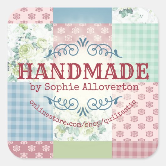 ヴィンテージバラパッチワークキルトキルティング裁縫 スクエアシール (正面)