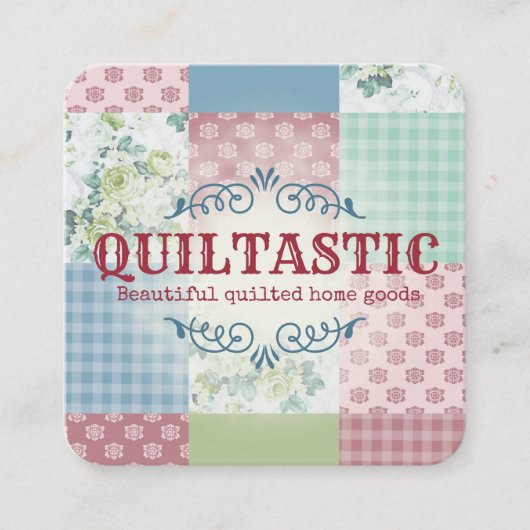 ヴィンテージバラパッチワークキルトキルティング裁縫 スクエア名刺 (正面)