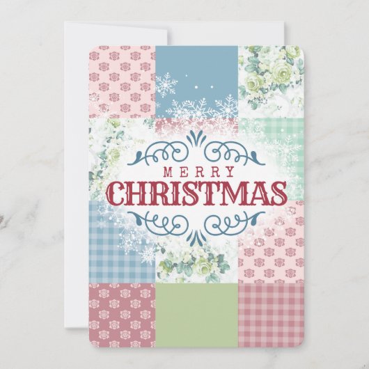 ヴィンテージバラパッチワークキルト裁縫クリスマスカード シーズンカード (正面)