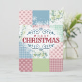 ヴィンテージバラパッチワークキルト裁縫クリスマスカード シーズンカード (スタンド正面)