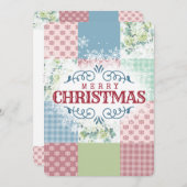 ヴィンテージバラパッチワークキルト裁縫クリスマスカード シーズンカード (正面/裏面)