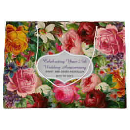 ヴィンテージバラパーソナライズされた抱き枕編集文字 ラージペーパーバッグ