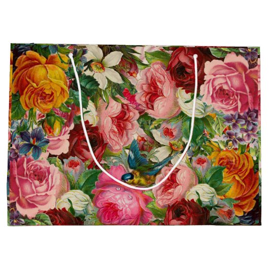 ヴィンテージバラパーソナライズされた抱き枕編集文字 ラージペーパーバッグ (裏面)