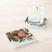 ヴィンテージバラビューティフルピンクボタニカル ガラスコースター (アングル)