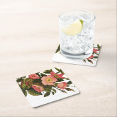 ヴィンテージバラビューティフルピンクボタニカル スクエアペーパーコースター (インサイチュ)