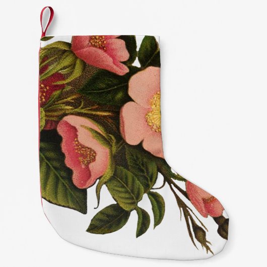ヴィンテージバラビューティフルピンクボタニカル スモールクリスマスストッキング (正面)