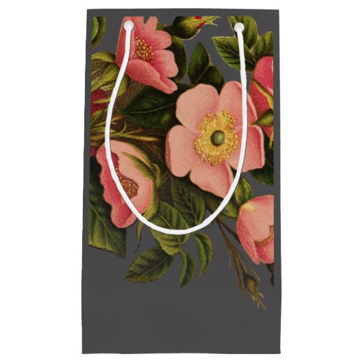 ヴィンテージバラビューティフルピンクボタニカル スモールペーパーバッグ (正面)