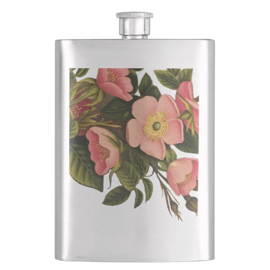 ヴィンテージバラビューティフルピンクボタニカル フラスク (正面)